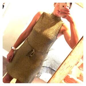Topshop Glittery Gold Sleeveless Mock Neck Dress 2